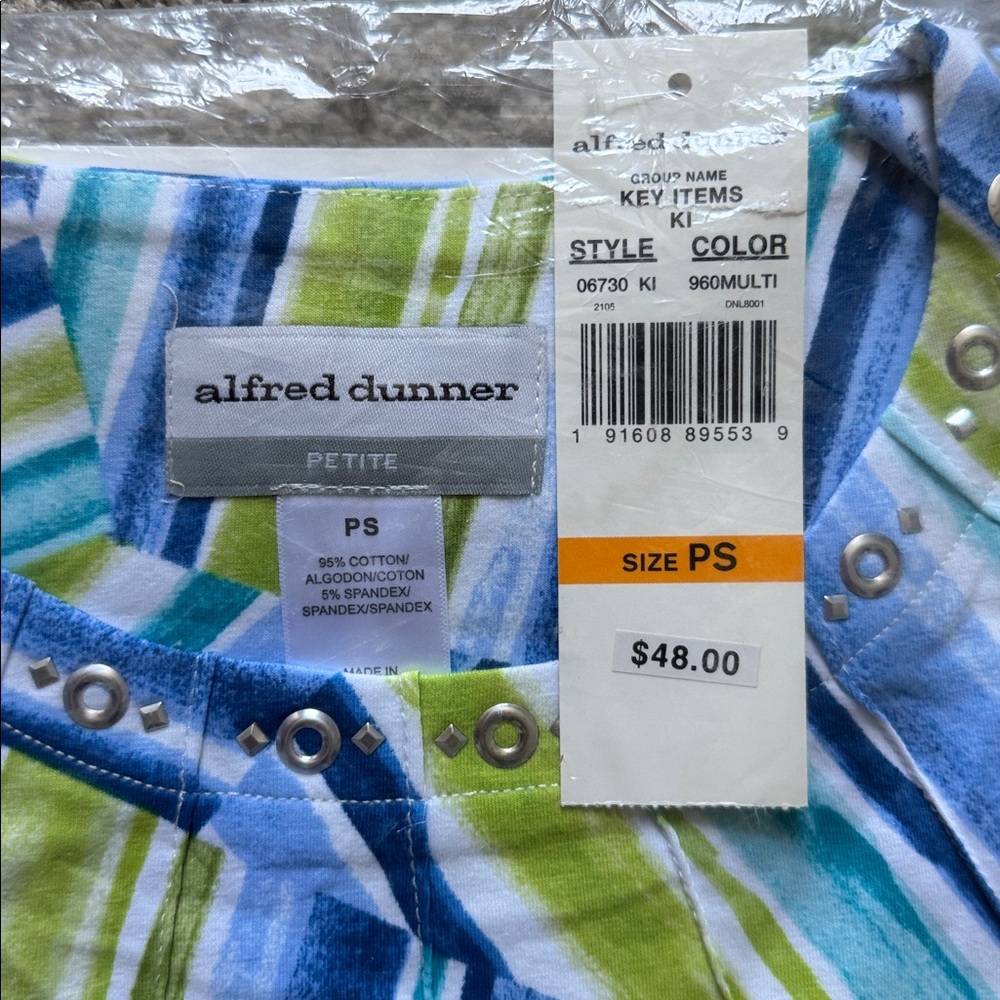 Alfred Dunner New With Tags Blue and Green Beaded Blouse 3/4 Sleeve NWT - Picture 4 of 6
